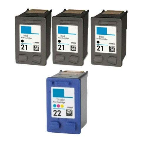 HP 21 & 22 Remanufactured Ink Cartridge 4-Pack