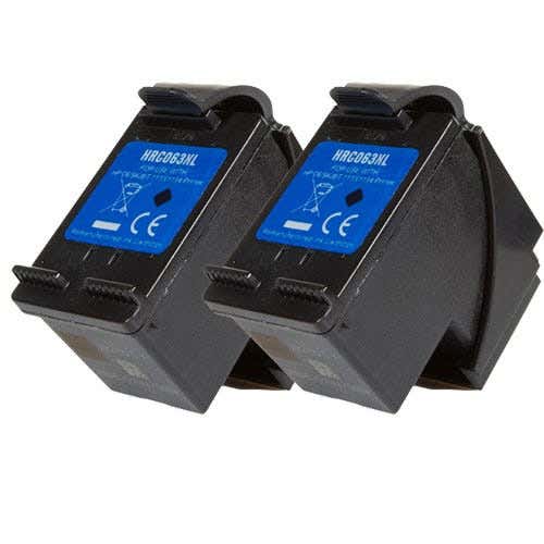 HP 63XL Black (F6U64AN) Remanufactured High Yield Ink Cartridge Twin Pack