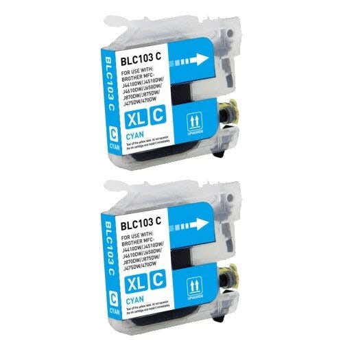 Brother LC103 / LC101 Cyan High-Yield Compatible Ink Cartridge Twin Pack