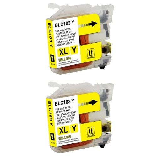 Brother LC103 / LC101 Yellow High-Yield Compatible Ink Cartridge Twin Pack